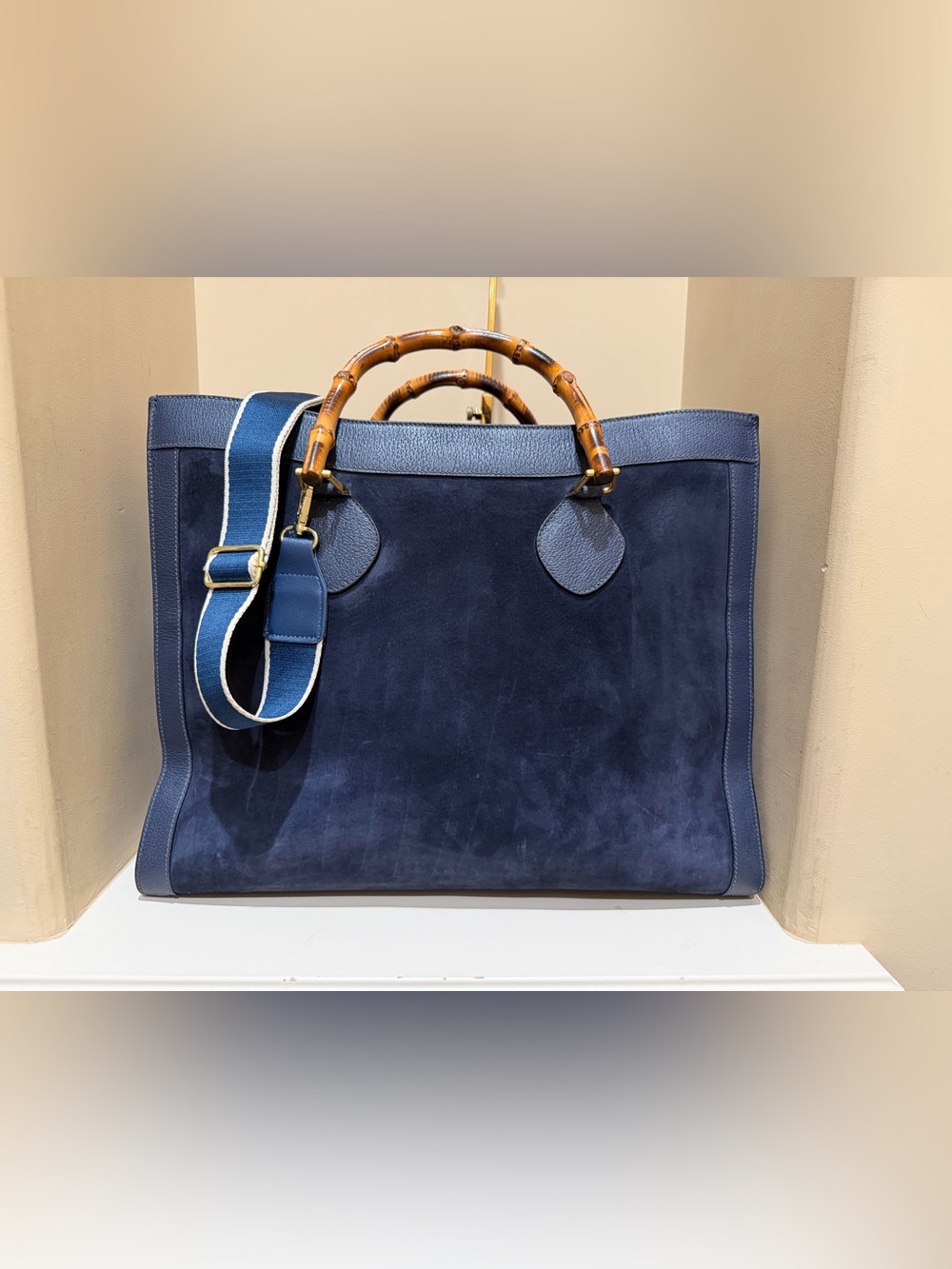 Gucci XL Diana Suede Navy Blue Tote Tom Ford Era